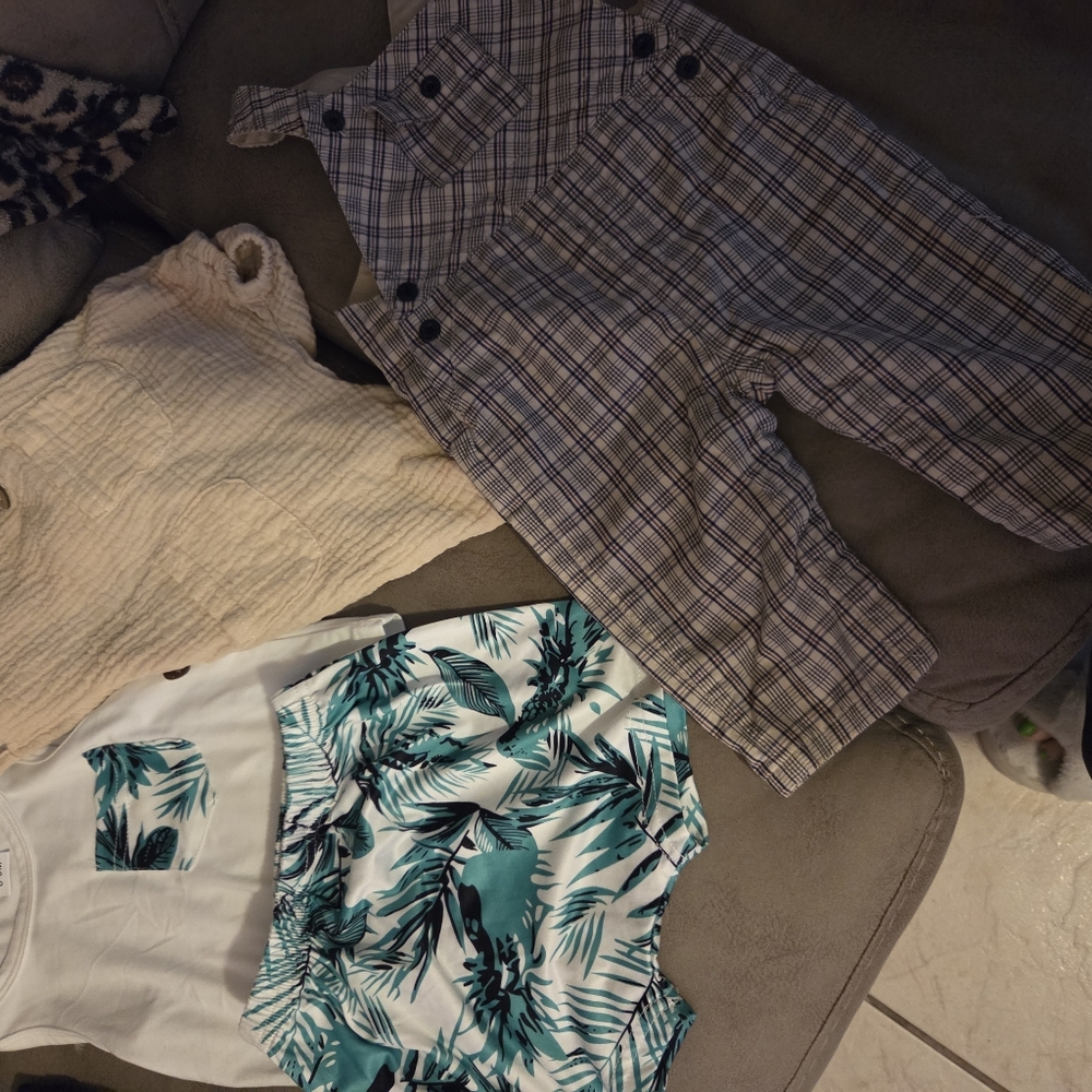 Babies, Plaid Overalls and Leaf Print Baby Outfit